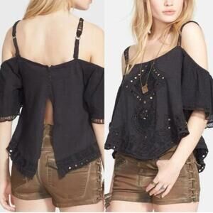 Free People open shoulder lace detail top with open back
